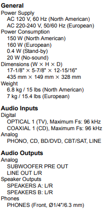 TX-8220 - Specifications – Onkyo Product Support