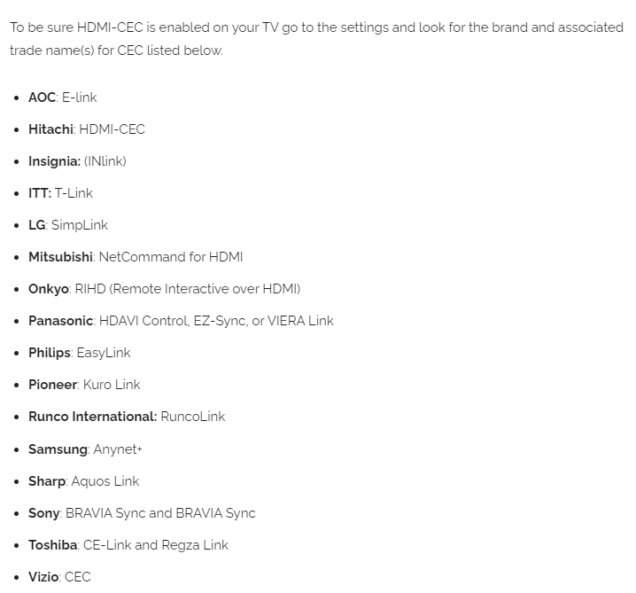 I can't find what my HDMICEC function is labeled as for my TV? Onkyo