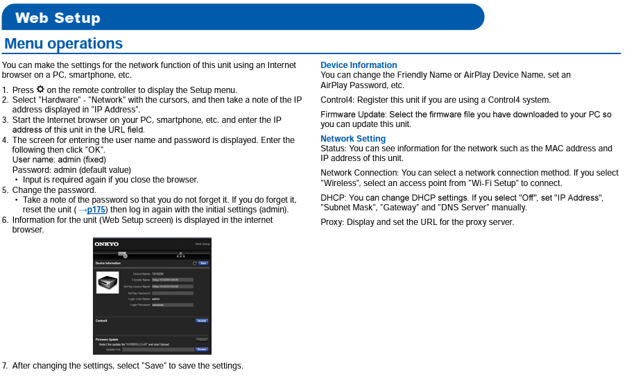 TX-RZ70 - Web Setup – Onkyo Product Support
